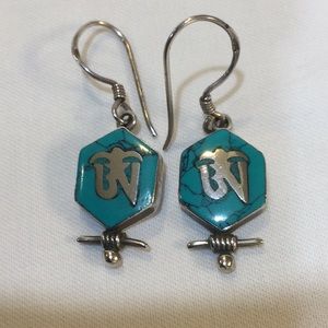 Tibetan “Ohm” Sterling silver & Turquoise dangle e…